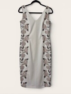 Gina Bacconi NWT Cream and Brown Floral Embroidery Lined Dress 8